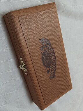 Vintage wood barbershop storage box